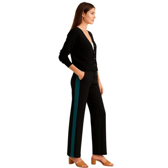 Bulgirl Pants - Blugirl black wide-leg trousers with a green satin stripe Size 6 New W Tags